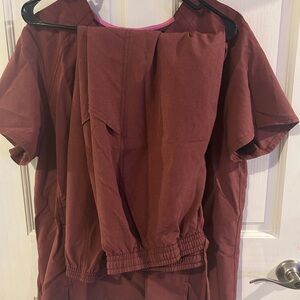 Scrubstar Burgundy and Pink Scrub Top